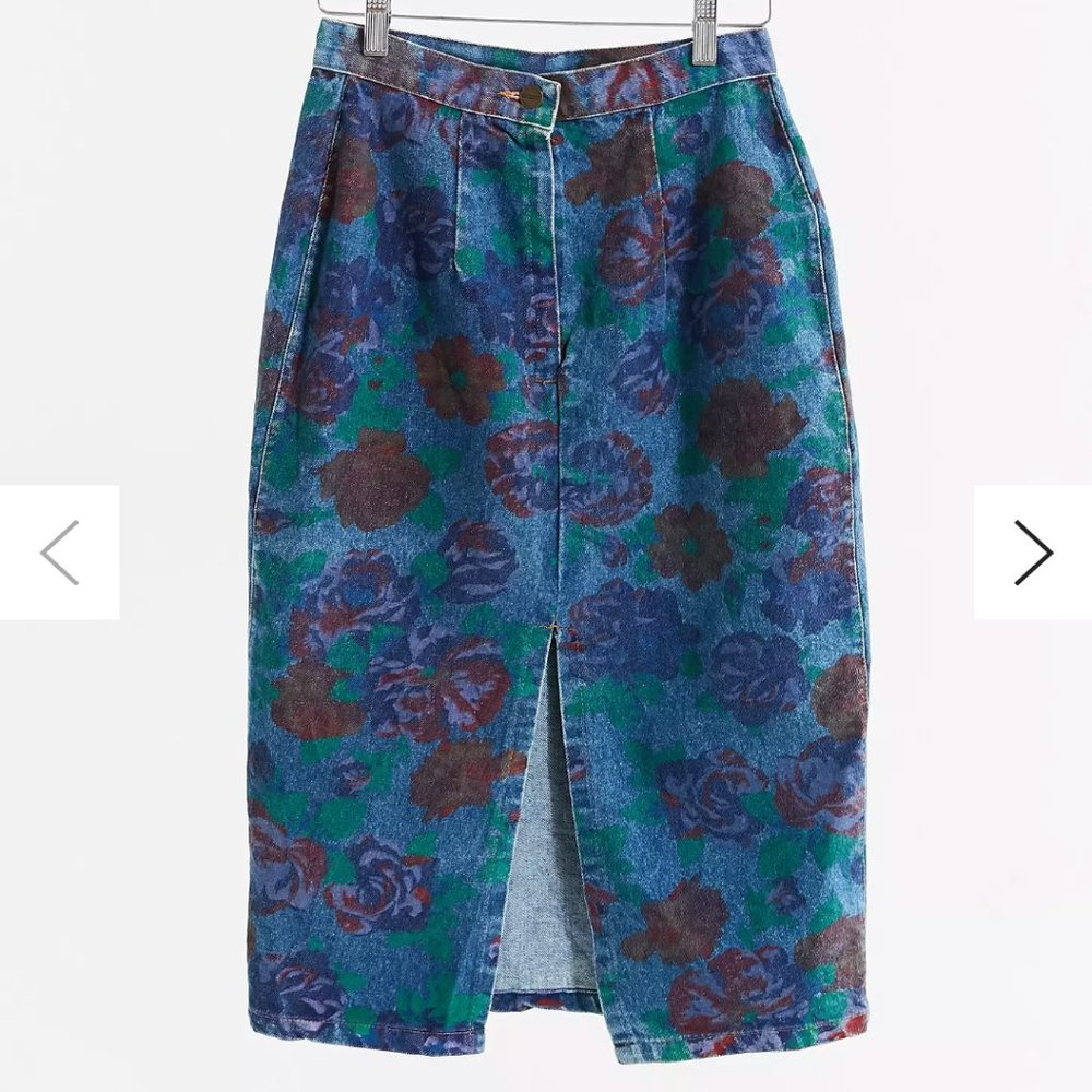 Floral Jean Midi Skirt with Slit Vintage